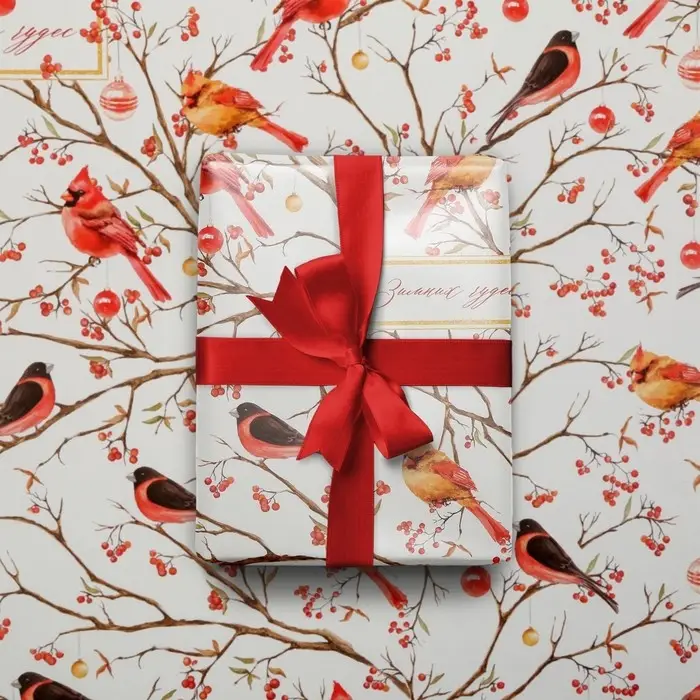 Упаковочная бумага на новый год &laquo;Птицы на ветвях&raquo;, 50 х 70 см, глянцевая