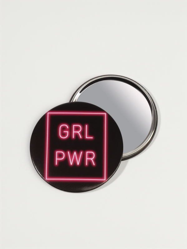 Зеркало карманное &laquo;GRL PWR&raquo;, d = 7,5 см, PVC - коробка, цвет чёрный