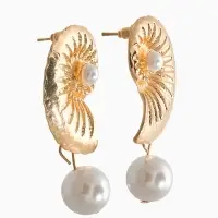 Серьги жемчуг "Ракушка", цвет белый в золоте