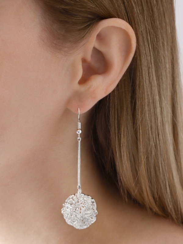 Серьги висячие &laquo;Шарик&raquo; переплетение, цвет серебро, 6,5 см