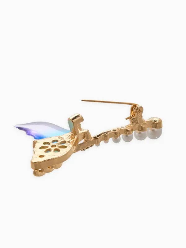 Брошь "Хвост Русалки" с жемчугом, цветная в золоте