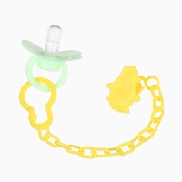 Пустышка классическая, с держателем, +0мес., цвет зеленый/желтый