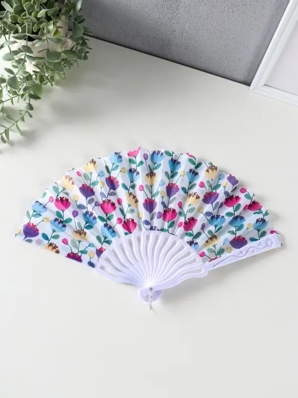 Веер пластик, текстиль "Ситец цветочный" МИКС 23 см