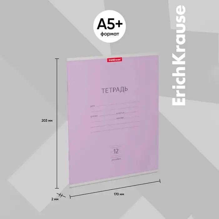 Тетрадь 12 листов в линейку ErichKrause &laquo;Классика&raquo;, обложка мелованный картон, блок офсет, белизна 100%, фиолетовая
