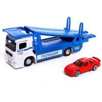 Машина металлическая KAMAZ &laquo;Автовоз полиция&raquo;, 20см, подвижные детали, свет, звук