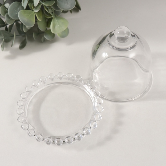 Подсвечник стекло на 1 свечу "Купол с капельками" прозрачный 9,5х9,5х8,5 см