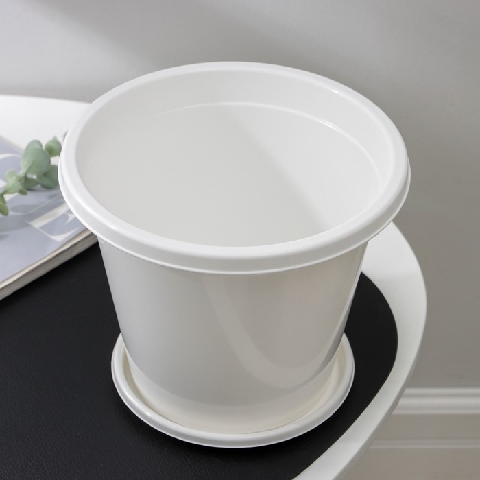 Горшок для цветов с поддоном &laquo;Эконом&raquo;, 3 л, пластиковый, цвет белый
