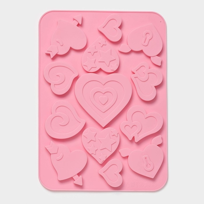 Форма для шоколада Доляна &laquo;Амуры&raquo;, силикон, 13 ячеек, 23&times;16,5&times;0,5 см, цвет розовый