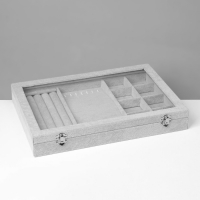 Подставка для украшений &laquo;Шкатулка&raquo; 4 полосы, 7 крючков, 8 ячеек, стеклянная крышка, цвет серый