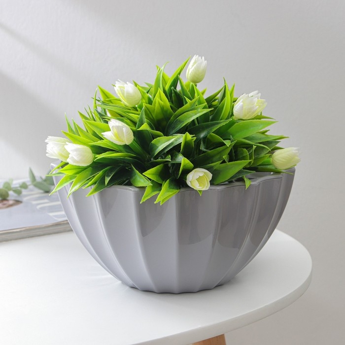 Кашпо для цветов с автополивом &laquo;Ракушка&raquo;, 2,4 л, d=22см, h=10,5 см, цвет серый