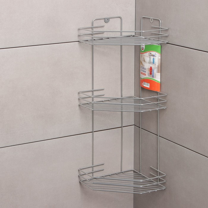 Полка для ванной угловая 3-х ярусная, 20,5&times;20,5&times;52 см, цвет хром