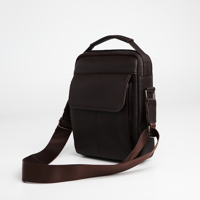 Сумка мужская через плечо TEXTURA, 2 наружных кармана, цвет коричневый