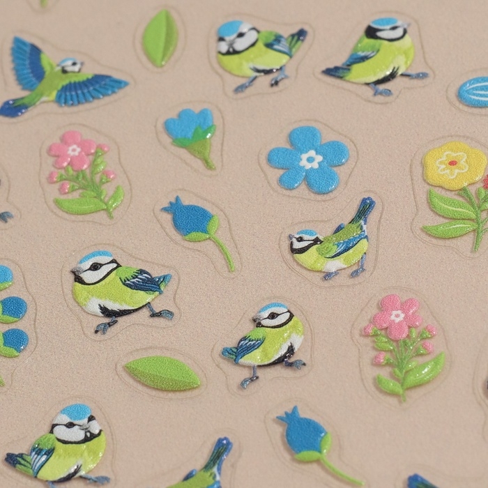 Наклейки для ногтей &laquo;Птенчики и цветы&raquo;, объёмные, цвет голубой/жёлтый/зелёный