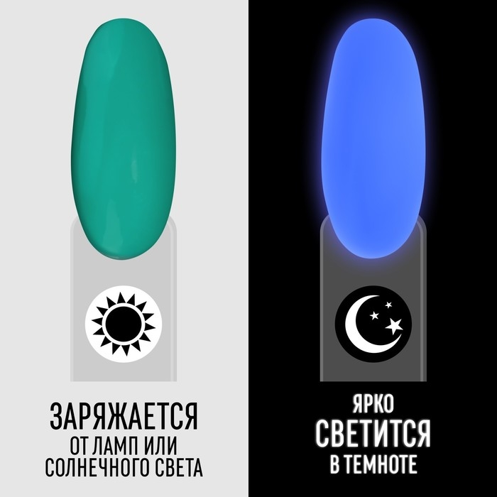 Гель лак для ногтей, &laquo;GLOW IN THE DARK&raquo;, 3-х фазный, 8мл, LED/UV, люминесцентный, цвет мятно-бирюзовый (20)