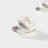 Сервиз фарфоровый чайный Доляна &laquo;Лаванда&raquo;, 4 предмета: 2 чашки 220 мл, 2 блюдца d=14,2 см, цвет белый