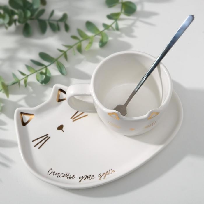 Набор &laquo;Счастье уже здесь&raquo;, кружка 200 мл, блюдечко 18х11