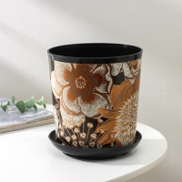 Горшок для цветов с поддоном Доляна &laquo;Голди.Птицы&raquo;, 1,6 л, d=14 см, h=15,5 см, цвет чёрный