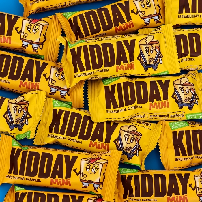 Батончик глазированный "KIDDAY mini", с карамелью и сгущенкой, ассорти,300 г