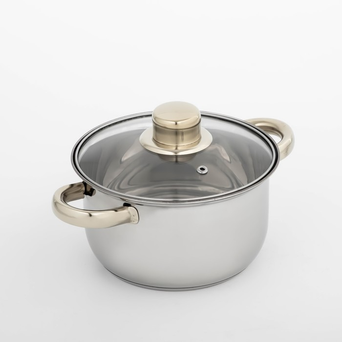Кастрюля из нержавеющей стали с крышкой Доляна &laquo;Роскошь&raquo;, 1,5 л, d=17 см