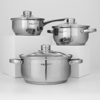 Набор кастрюль &laquo;Гретта&raquo;, 3 предмета: кастрюли 2,2 л, 4,2 л, ковш 1,6 л, капсульное дно, индукция