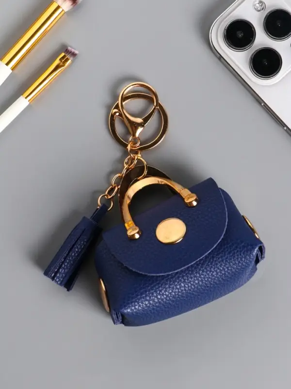 Брелок кожзам с карабином, с кистью "Саквояж" синий 7,5х4х7 см