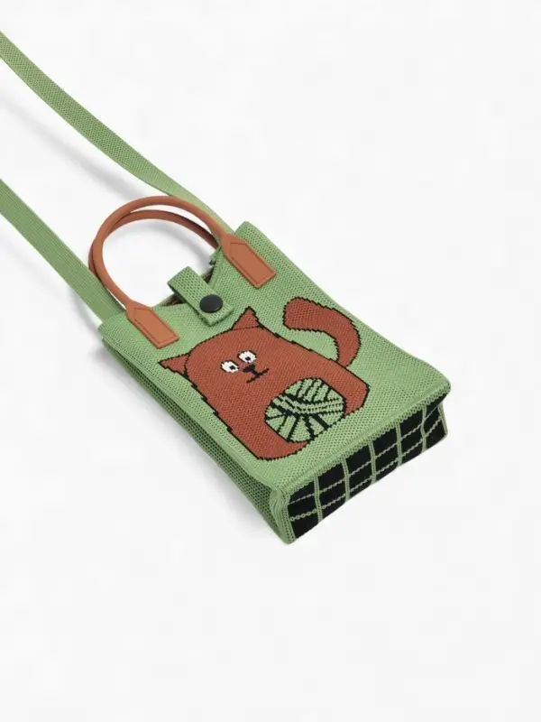 Сумка подр Коты, 12*4*17, отд на кнопке, дл ремень, зеленый