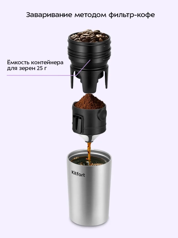 Портативная кофемолка "3 в 1" жерновая KT-7534 - 14 Вт