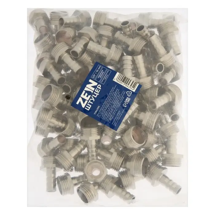 Штуцер ZEIN, 1/2" х 10 мм наружная резьба, никелированная латунь, фасовка 100 шт.