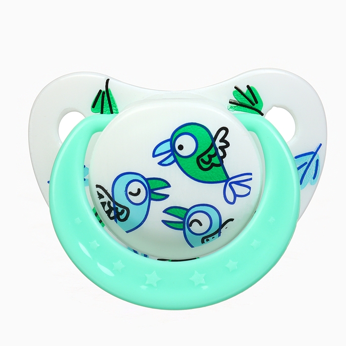 Набор: Соска - пустышка с держателем &laquo;Птички&raquo;, ортодонтическая, +6 мес, цвет зеленый