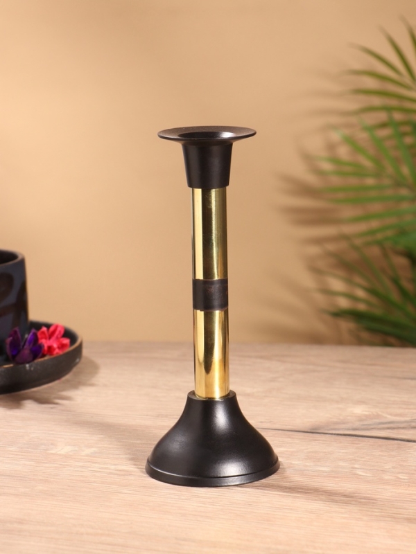 Подсвечник на 1 свечу "Креманка" латунь, черный с золотом 8х8х18 см