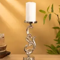 Подсвечник "Жар-птица" 11х11х30 см, алюминий, цв. серебро