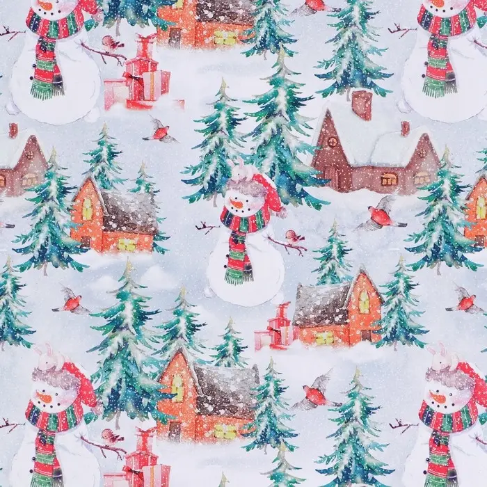 Упаковочная бумага на новый год глянцевая двухсторонняя &laquo;Зимняя деревушка&raquo;, 50 х 70 см