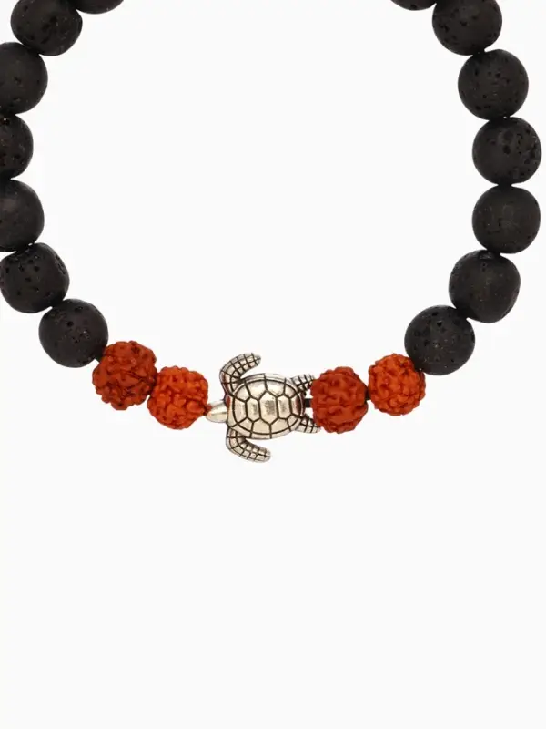 Браслет "Черепашка" лава, рудракша, длина 18 см, цв. чёрный, коричневый
