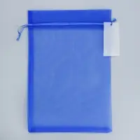 Мешочек подарочный органза синий &laquo;Поздравляю&raquo;, с шильдиком, 20 х 30 см +/- 1.5 см