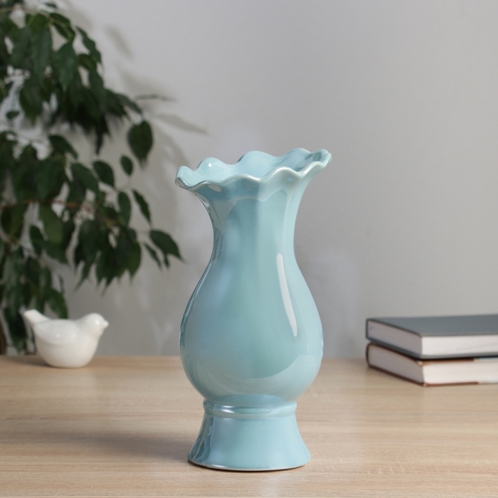 Керамическая ваза для цветов, сухоцветов &laquo;Филикс&raquo;, настольная, d отв.- 6 см, 22.5&times;9 см, голубой