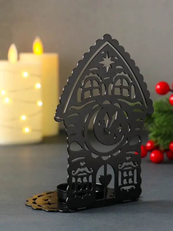 Подсвечник новогодний "Домик с часами" чёрный 6,7х10х13,5 см
