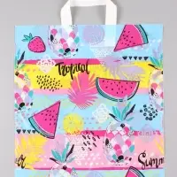 Пакет "Тропические фрукты", полиэтиленовый с петлевой ручкой, 38 х 42 + 3 см, 37 мкм