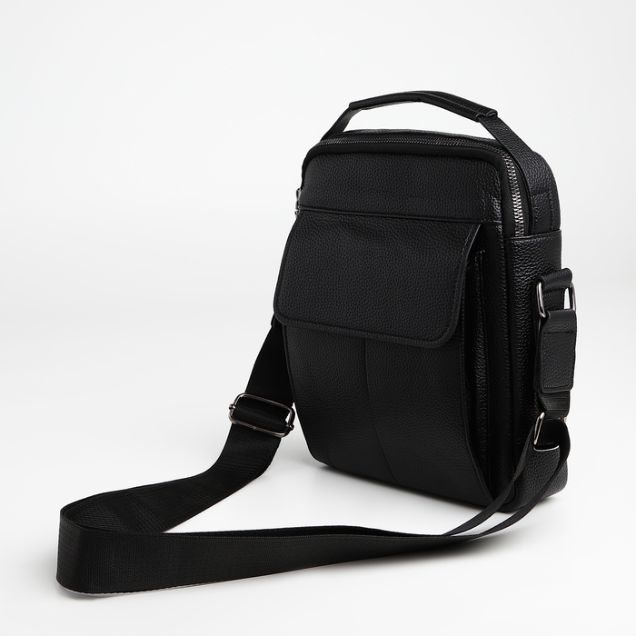 Сумка мужская через плечо TEXTURA, 2 наружных кармана, цвет чёрный