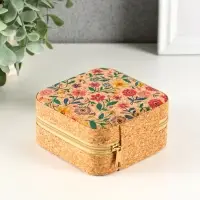 Шкатулка кожзам для украшений "Цветочная" пробка 10х10х5 см