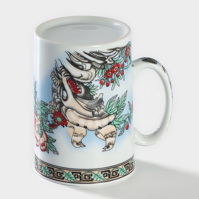 Кружка керамическая с крышкой и ситом &laquo;Птицы в пионах&raquo;, 300 мл