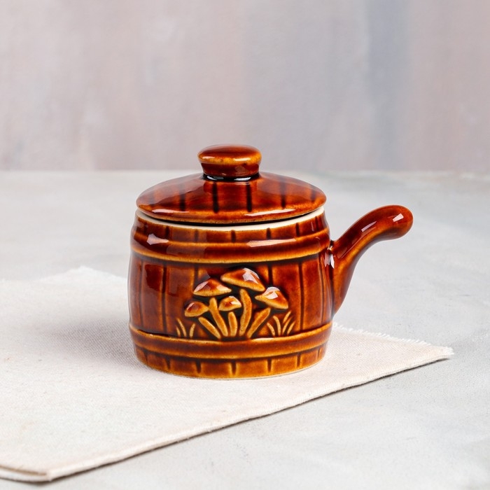 Кокотница с крышкой "Бочка", керамика, 0.2 л