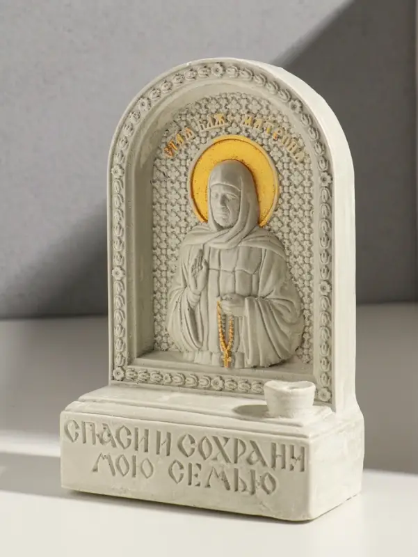 Икона с подставкой под свечу "Матрона Московская" роспись, 18х12х5,5 см