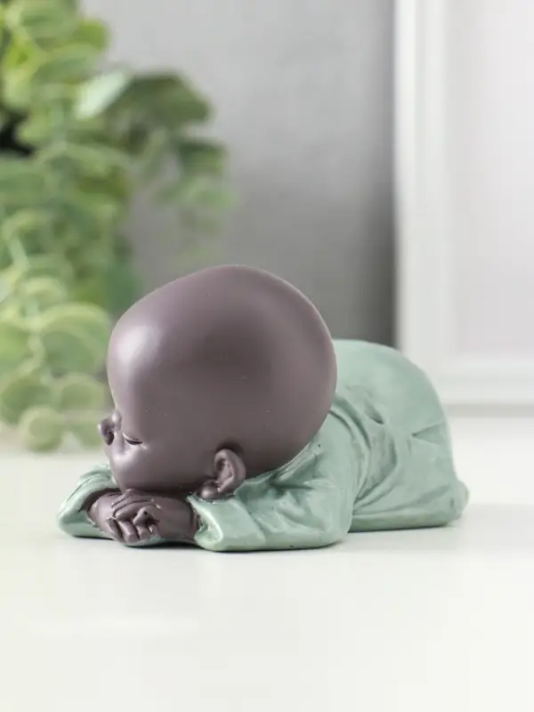 Сувенир полистоун "Маленький спящий будда" зелёно-коричневый 6,5х11х5,3 см