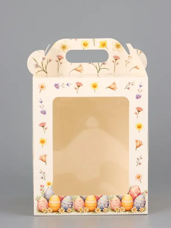 Коробка подарочная пасхальная с окном, с фронтальной загрузкой &laquo;Кролик в корзинке&raquo; 15&times;15&times;18 см