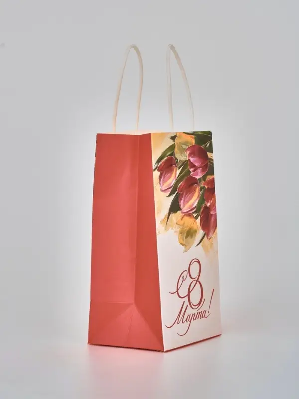 Пакет подарочный крафт &laquo;8 марта&raquo;, 12 &times; 21 &times; 9 см