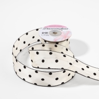 Лента капроновая &laquo;Горох&raquo;, с бархатным тиснением, 25 мм &times; 9,1 &plusmn; 0,5 м, цвет бежевый/чёрный