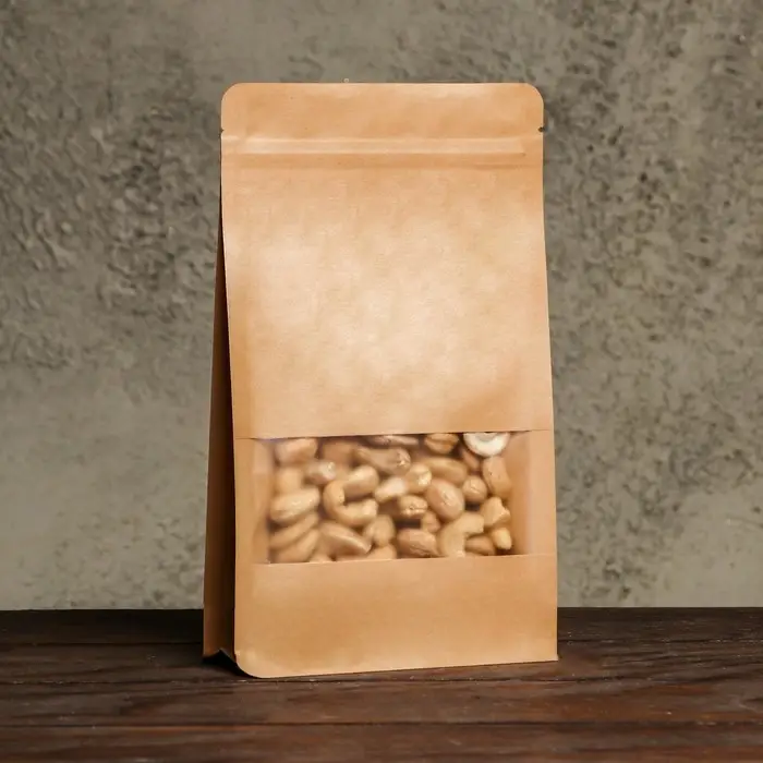 Пакет Zip - lock, крафт, с плоским дном, прямоугольное окно, 14&times;24 см