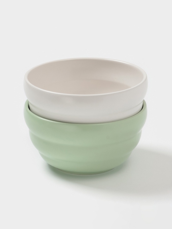 Салатники Доляна &laquo;Зефир&raquo;, 700 мл, d=15,5 см, набор 2 шт, керамика, белые, зелёные