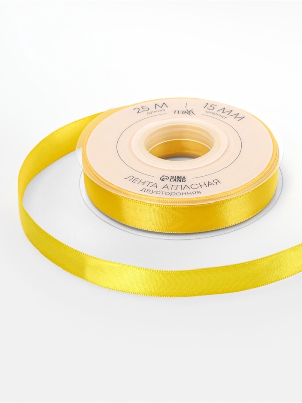 Лента атласная двухсторонняя № 0645 15мм*25&plusmn;1м жёлтый TR
