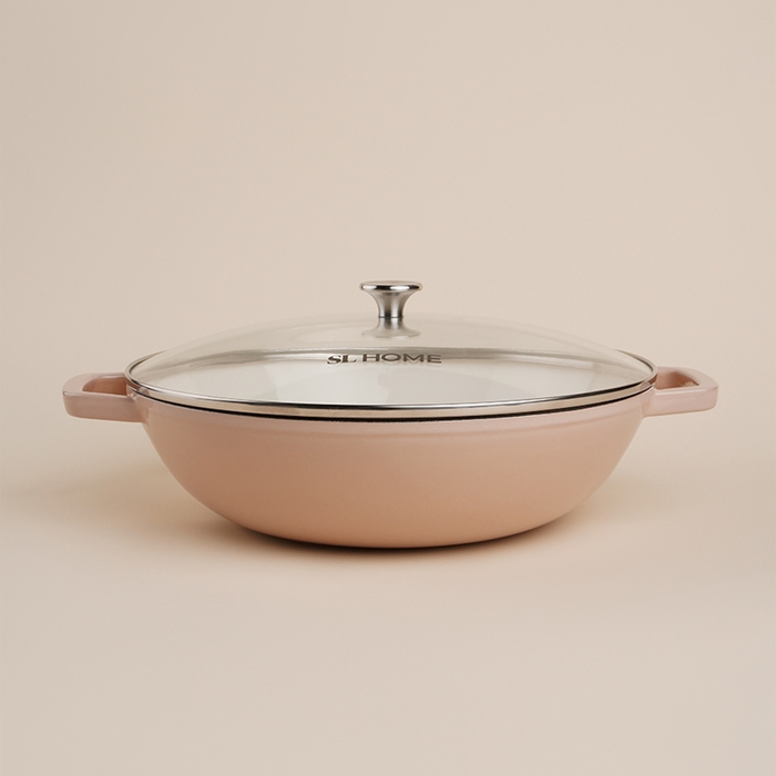 Сковорода-Вок чугунная с эмалированным покрытием SL Home, d=31 см, h=8,5 см, индукция, цвет бежевый